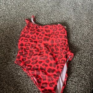 Red cheetah, print, one piece swimsuit